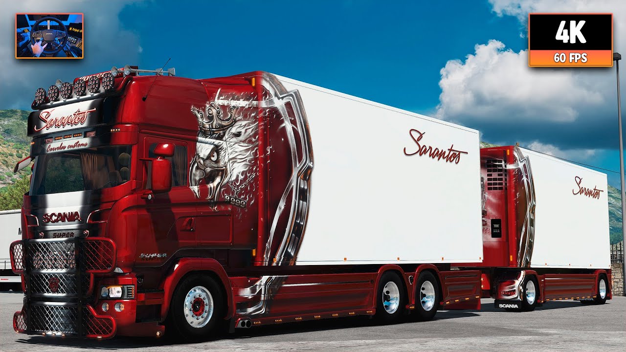 Scania R999 V8 open pipe | Larissa - Argostoli | ETS2 1.54 4K + Wheel Cam