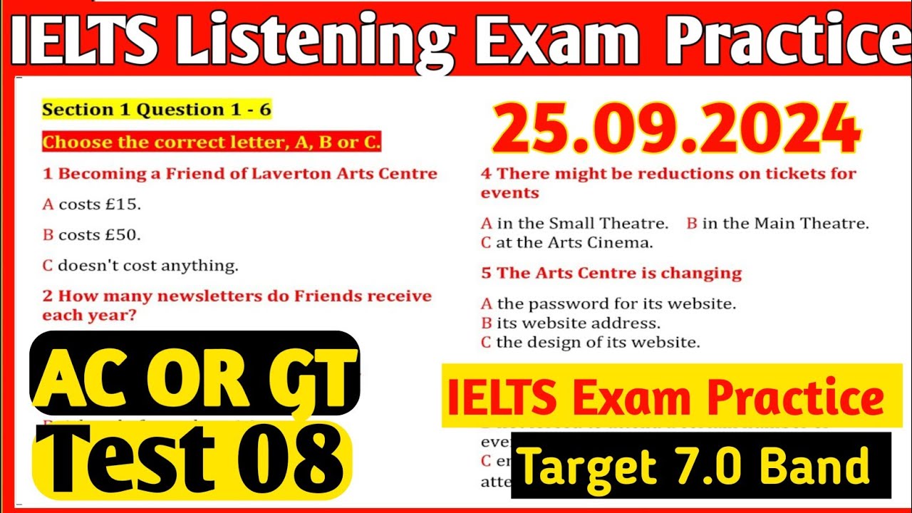 IELTS Listening Practice Test| (Real Test 08) 25.09.2024 | IELTS Listening Practice Test 2024