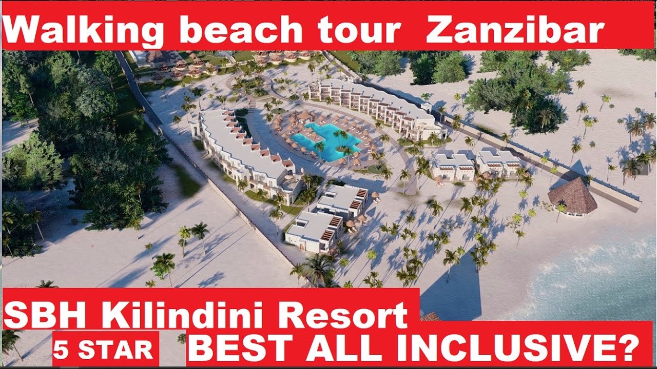 4K,Walking tour SBH Kilindini Resort, 5 star, All Inclusive hotel. Zanzibar  + Pwani Mchangani Beach