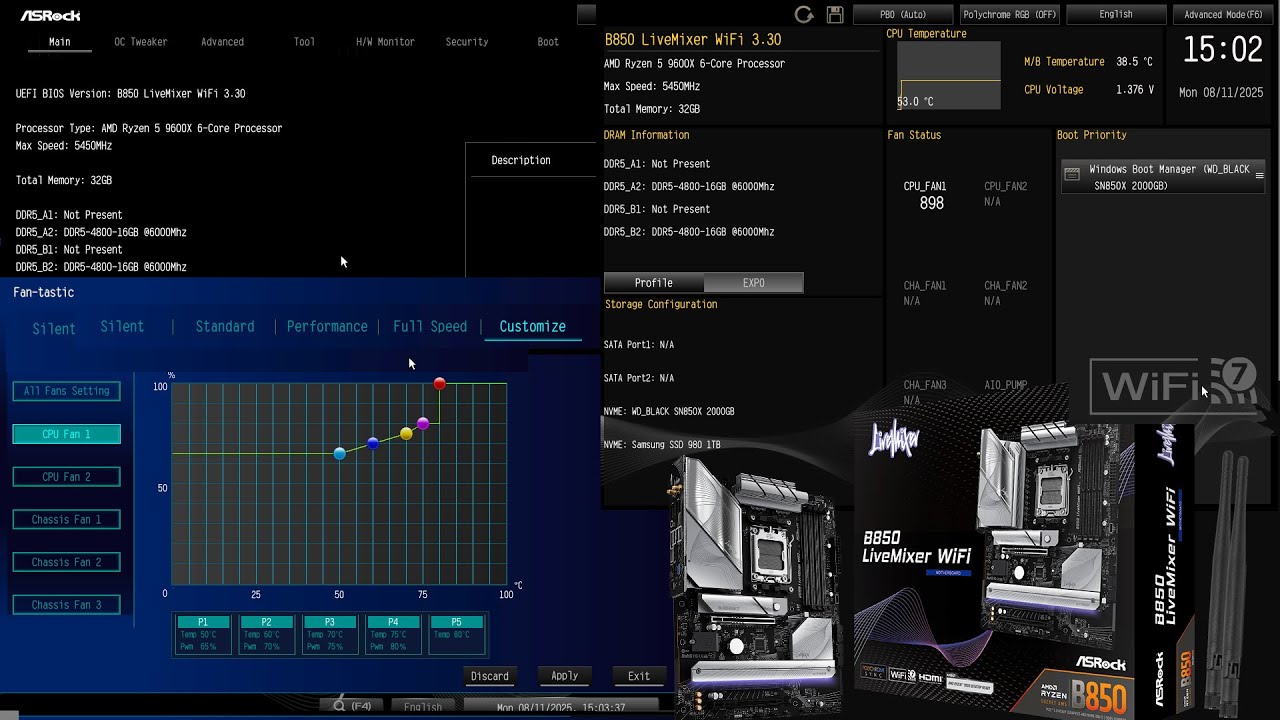 AsRock B850 Livemixer WiFi - Bios Update auf 3.30, Optionen & Einstellungen, Windows 11 Bootvorgang