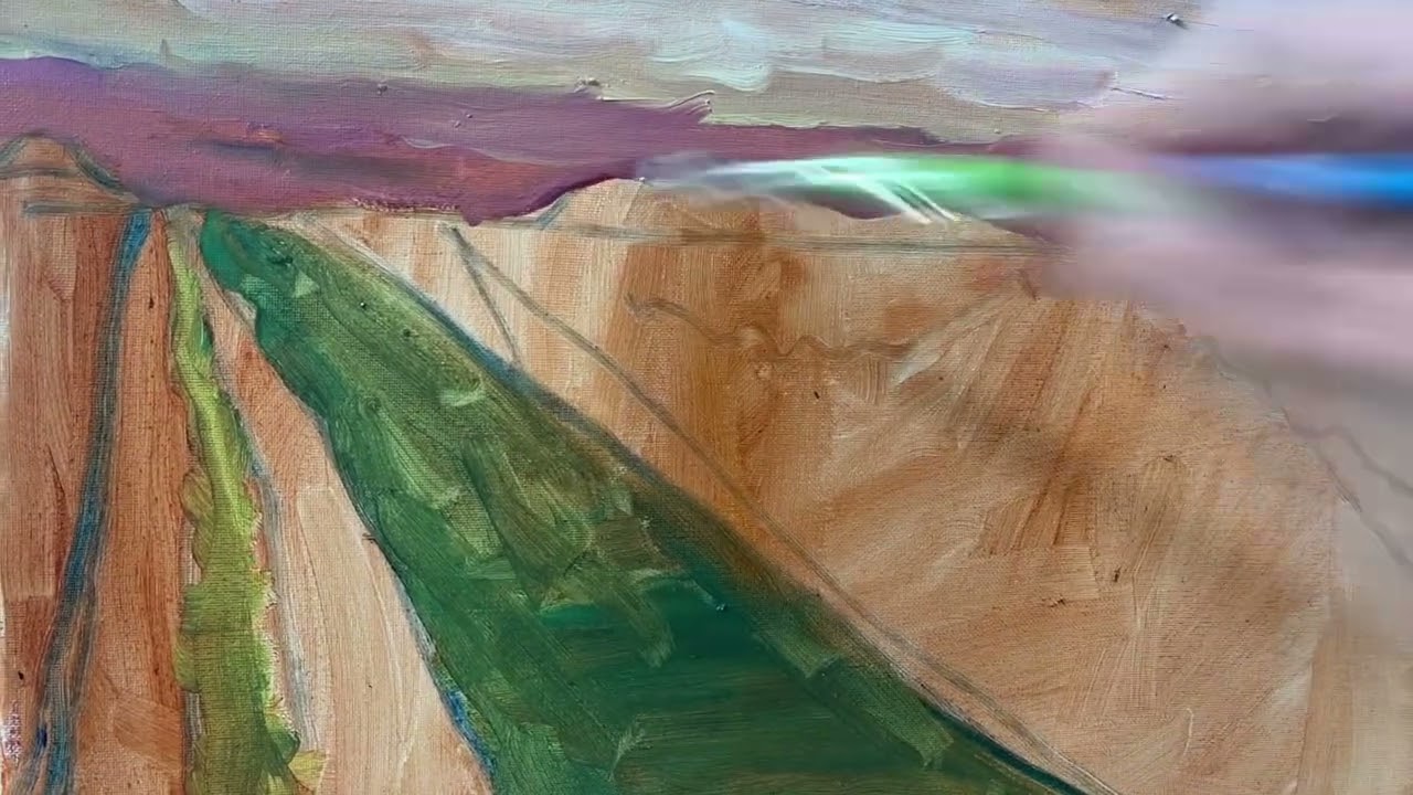 Oil painting lake in Alabama at sunset.