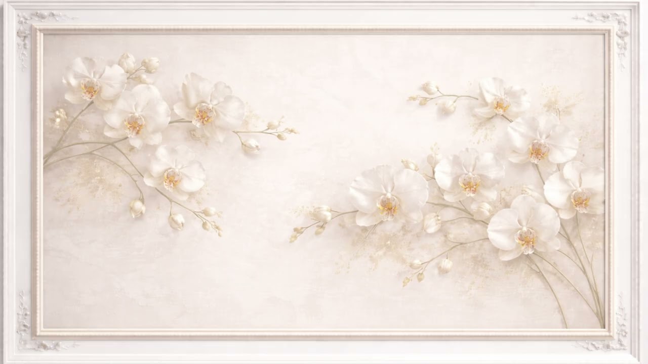 White Orchid Wall Art 4K | Elegant Neutral Floral TV Art Display Relaxing Background Decor