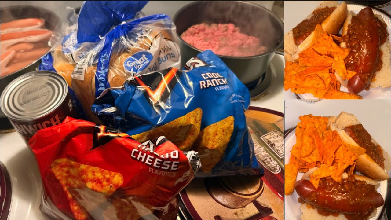 MY BACK HURTS AFTER WORK TO COOK A BIG DINNER *||~ CHILI DOGS & HOT DOGS WITH DORITOS CHIPS 