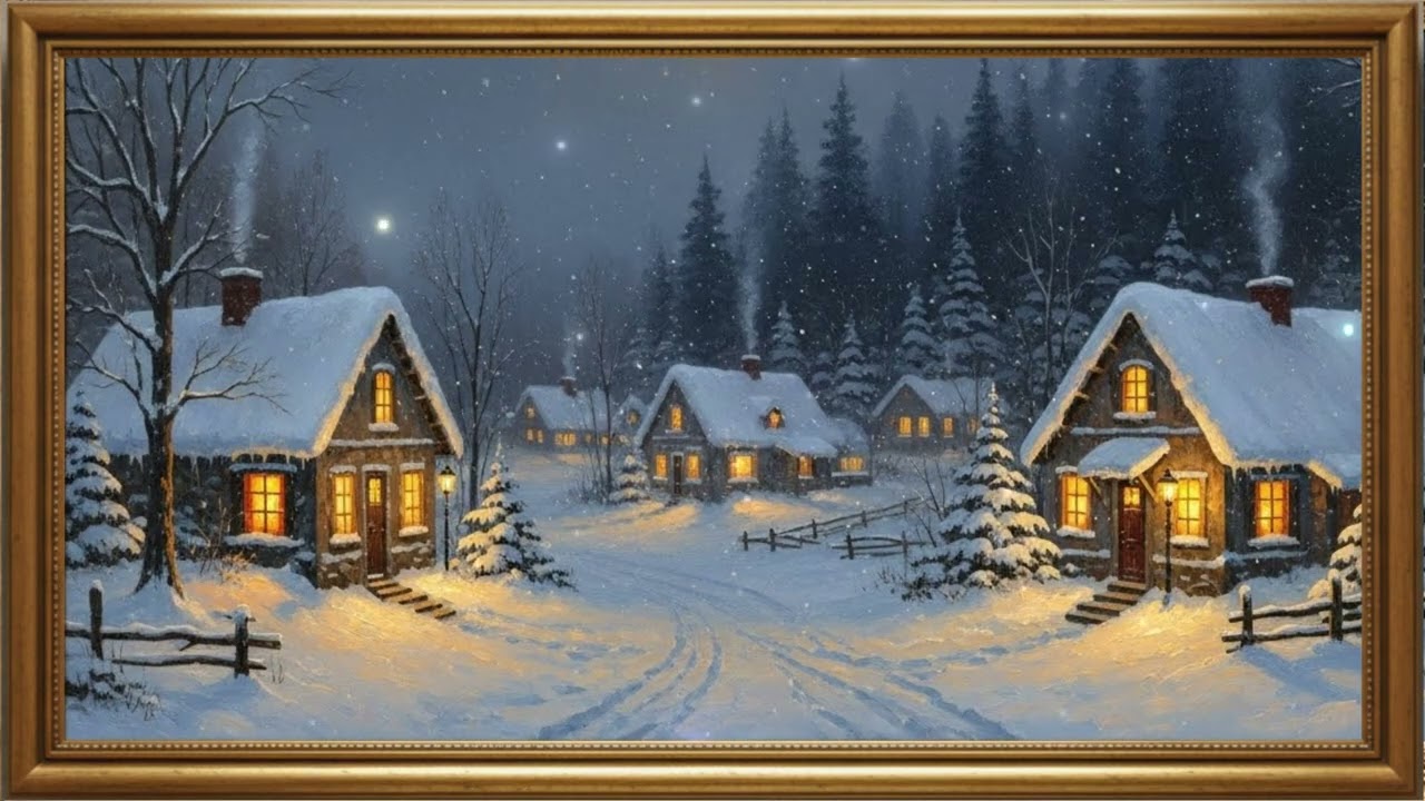 🖼️ Classic Winter Oil Painting in Gold Frame  8K TV Art No Music