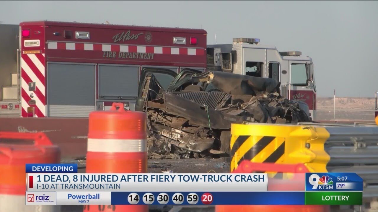 1 dead, 8 hurt after fiery tow-truck crash