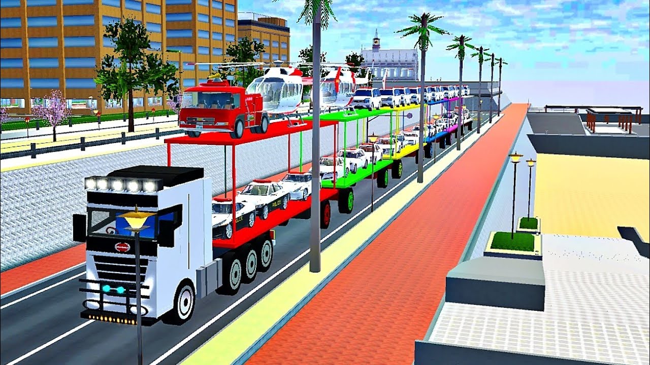 ALL POLICE CARS 🚓 -  DOUBLE TRAILER COPS TRANSPORT OVERSIZED - SAKURA 🌈