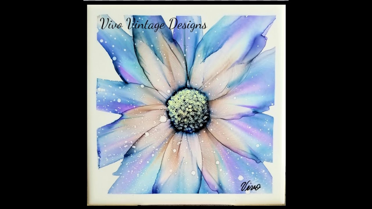 #103 Tutorial - Alcohol ink marker flower on tile.