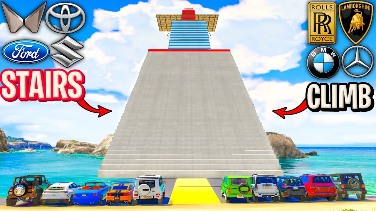 GTA 5: Indian Cars Vs Super Cars | IMPOSSIBLE BIG Stairs Climb Challenge | GTA 5 MODS!