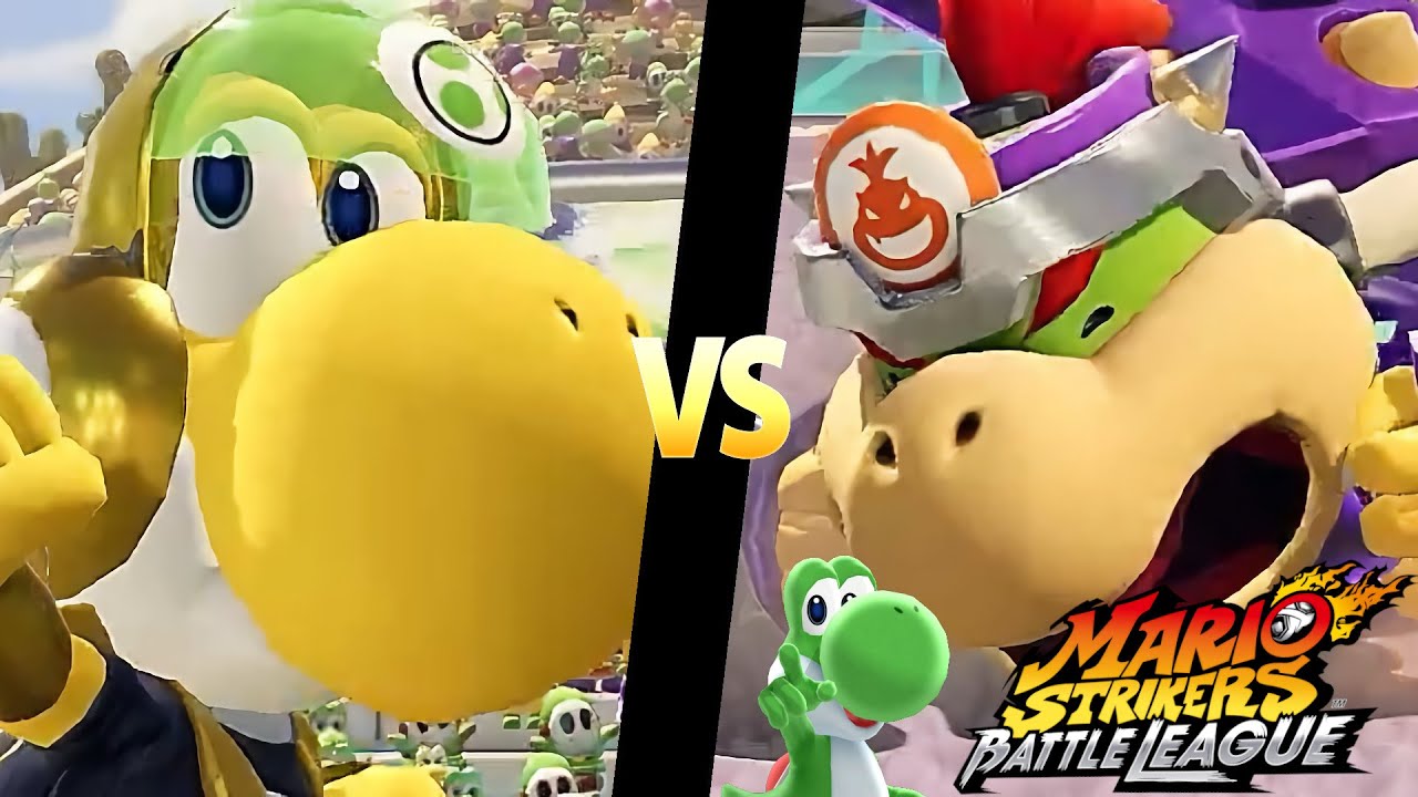 Mario Strikers Battle League Team Yoshi vs Team Bowser Jr in Planetoid