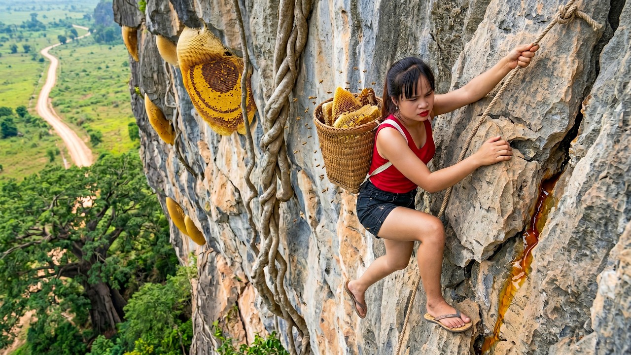 Harvesting a Giant Beehive Stuck Under a Cliff and Bringing It Home for Care