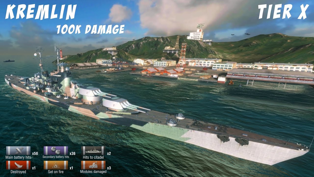 Kremlin , Soviet Battleships 100k Damage | World of Warships Blitz gameplay
