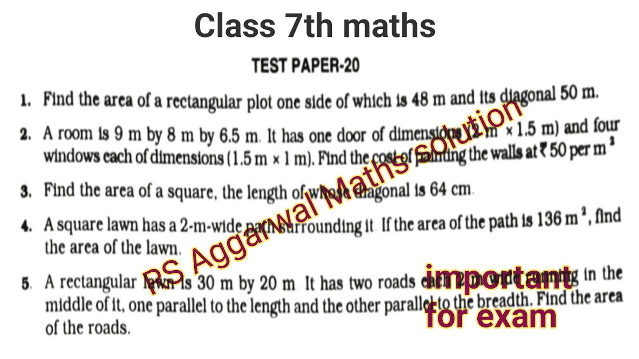 Test Paper 20 class 7th maths, class 7th test paper 20, class 7th maths 