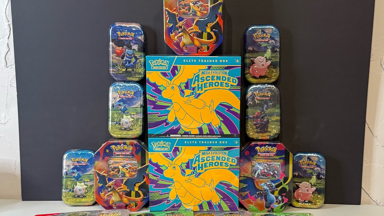 Opening 4 Pokémon Ascended Heroes 2 pack blisters, 6 mini tins and 3 Mega Charizard tins! SIR pull 