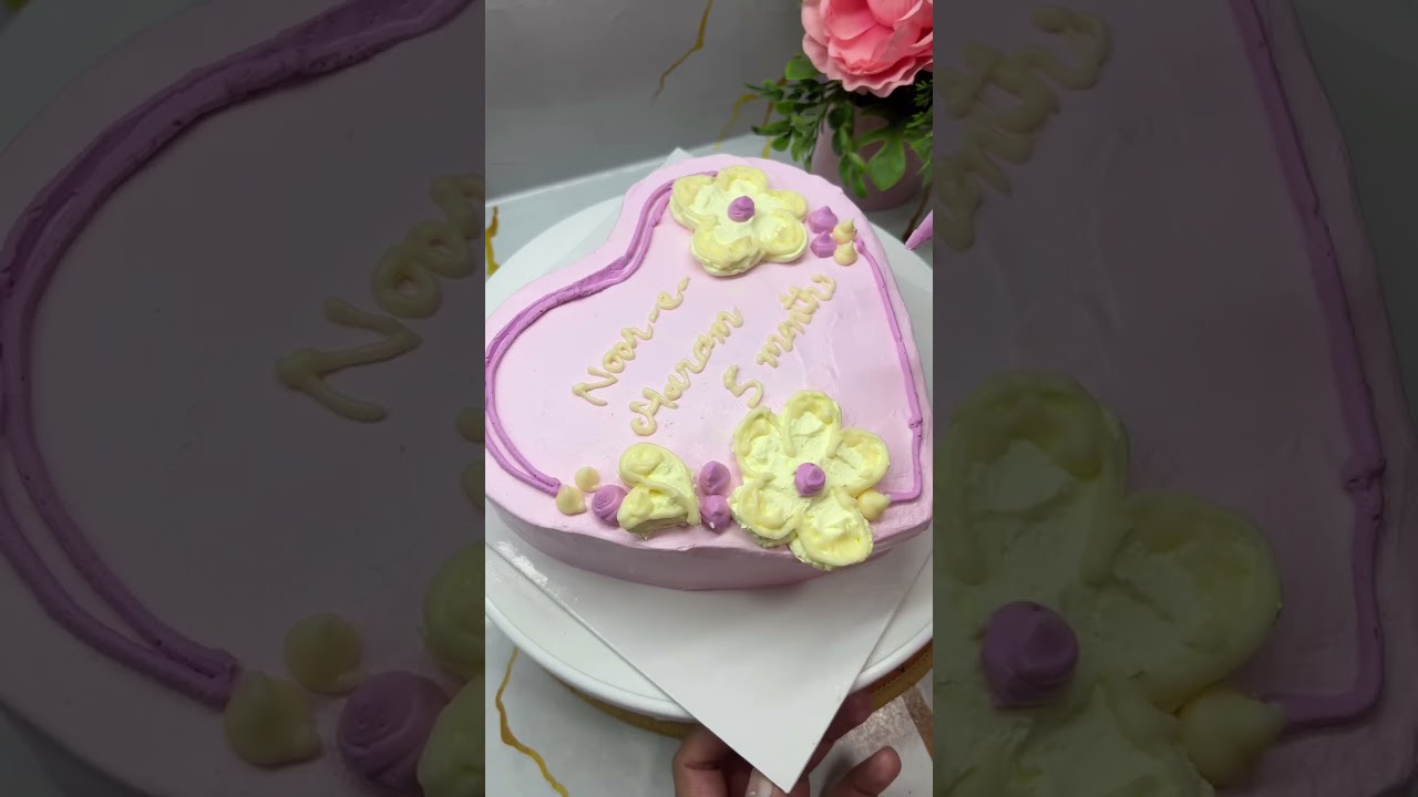 “Heart-Shaped Pink Cake Decoration | Fresh Cream Flower Piping Tutorial 💖🌸”