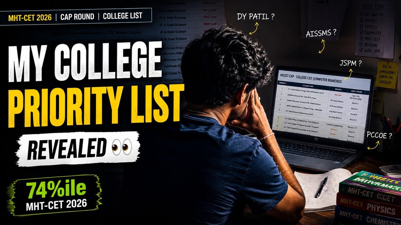 My MHT-CET College Priority List 2026 🎯 | 74%ile Student CAP Round Strategy