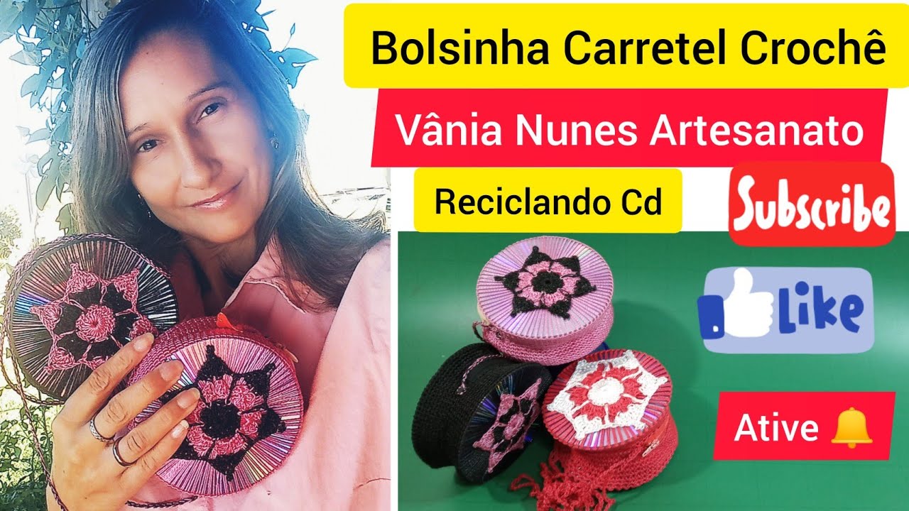 Bolsinha Carretel De Crochê Reciclando CD Passo a Passo @vanianunesartesanato