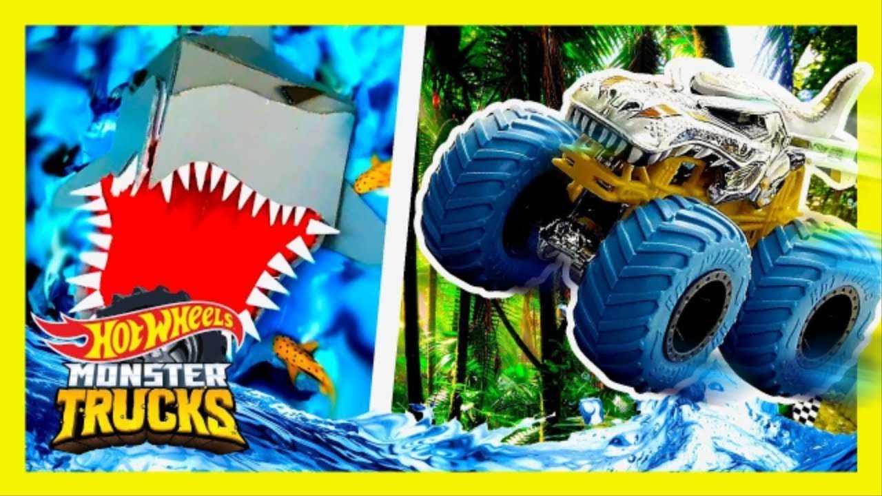 ¡TRAMPA PARA TIBURONES EN LA ISLA MONSTER TRUCKS! 🦈💥 | Hot Wheels Monster Trucks En Español