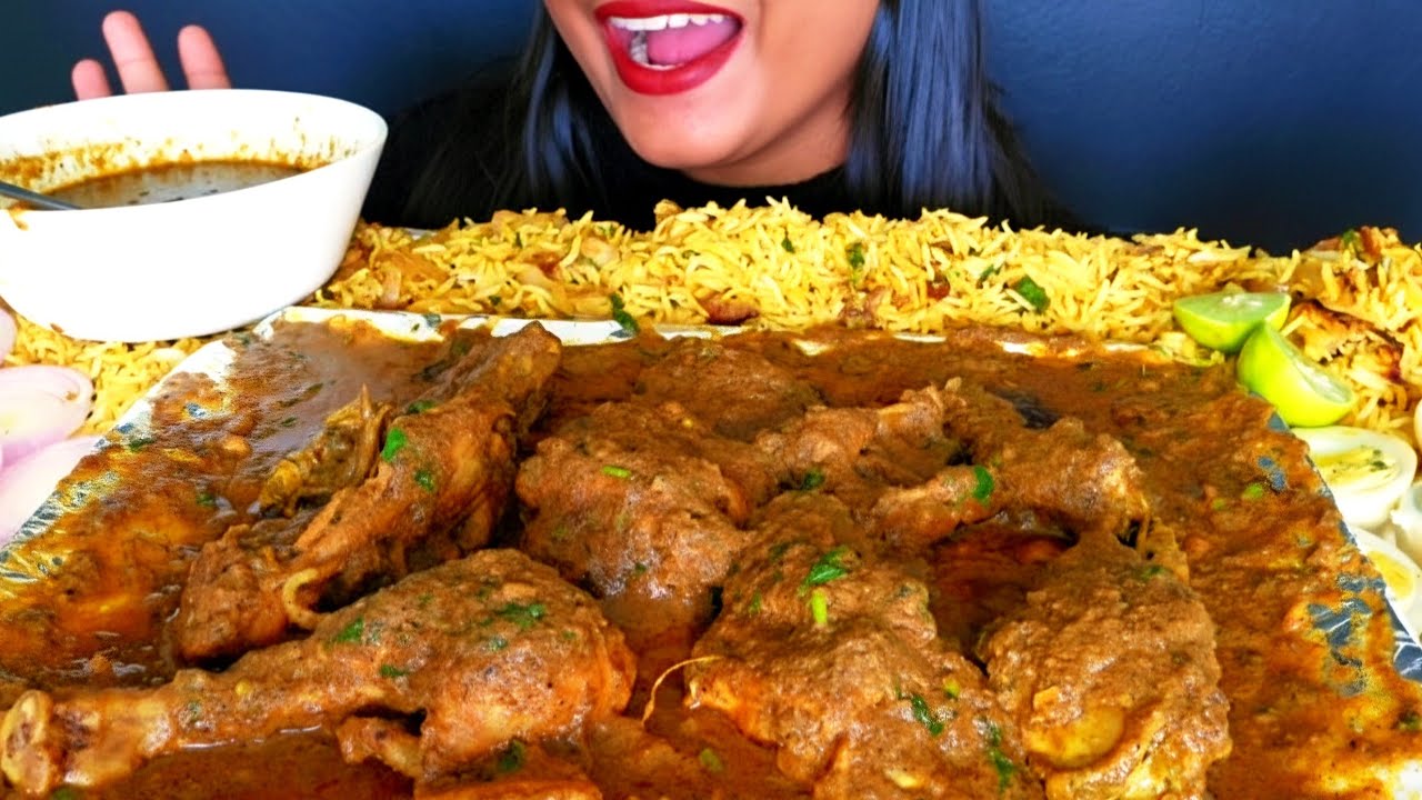 SPICY CHICKEN WITH RED GRAVY , EGG RICE, BOILED EGG WITH SPICY GRAVY ASMR EATING | MUKBANG 
