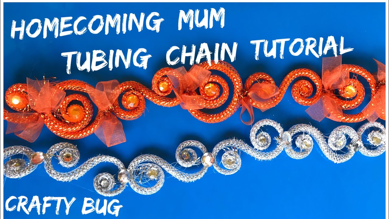 Version 4 deco mesh tubing homecoming mum chain; homecoming mum chains, braids, ribbons #homecoming