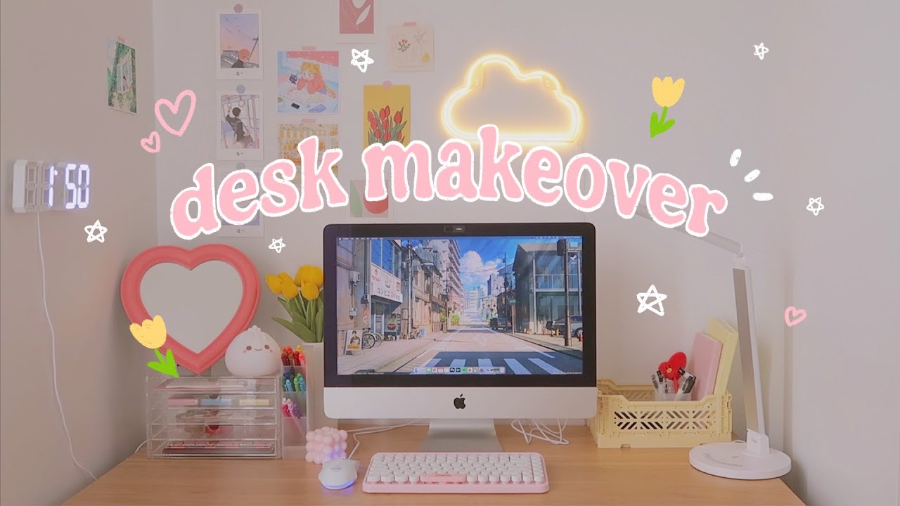 aesthetic desk makeover 🍡☁️