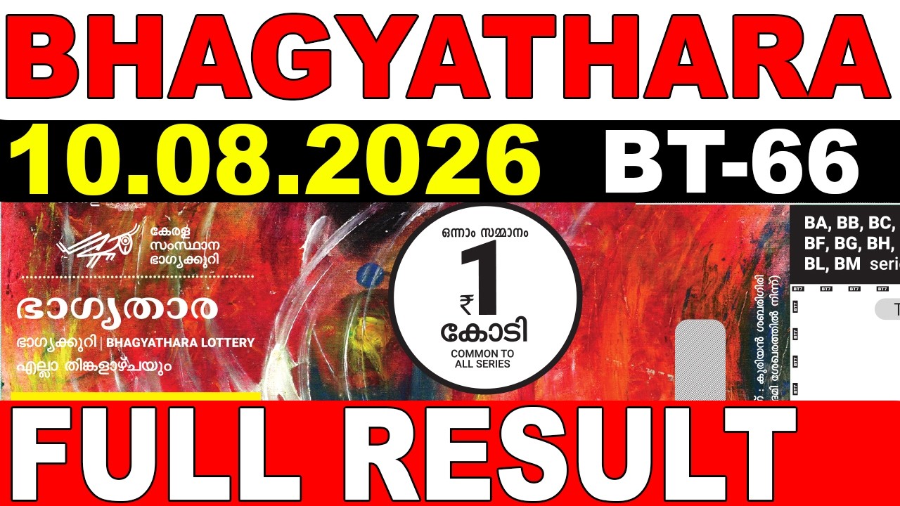 KERALA LOTTERY BHAGYATHARA BT-66 | LIVE LOTTERY RESULT TODAY 10/08/2026|KERALA LOTTERY LIVE RESULT