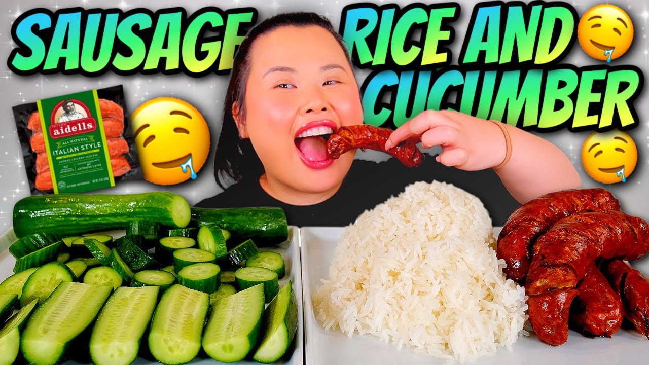 SAUSAGE + RICE + CUCUMBER MUKBANG 먹방 EATING SHOW | ASMR EATING | ASMR SOUNDS| EASY + CHEAP RECIPES