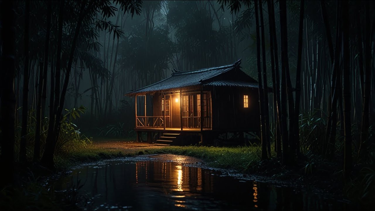 Heavy Rainstorm in Garden House with Lightning Flashed & Thunder Rumbled, Rain Sounds for Sleeping