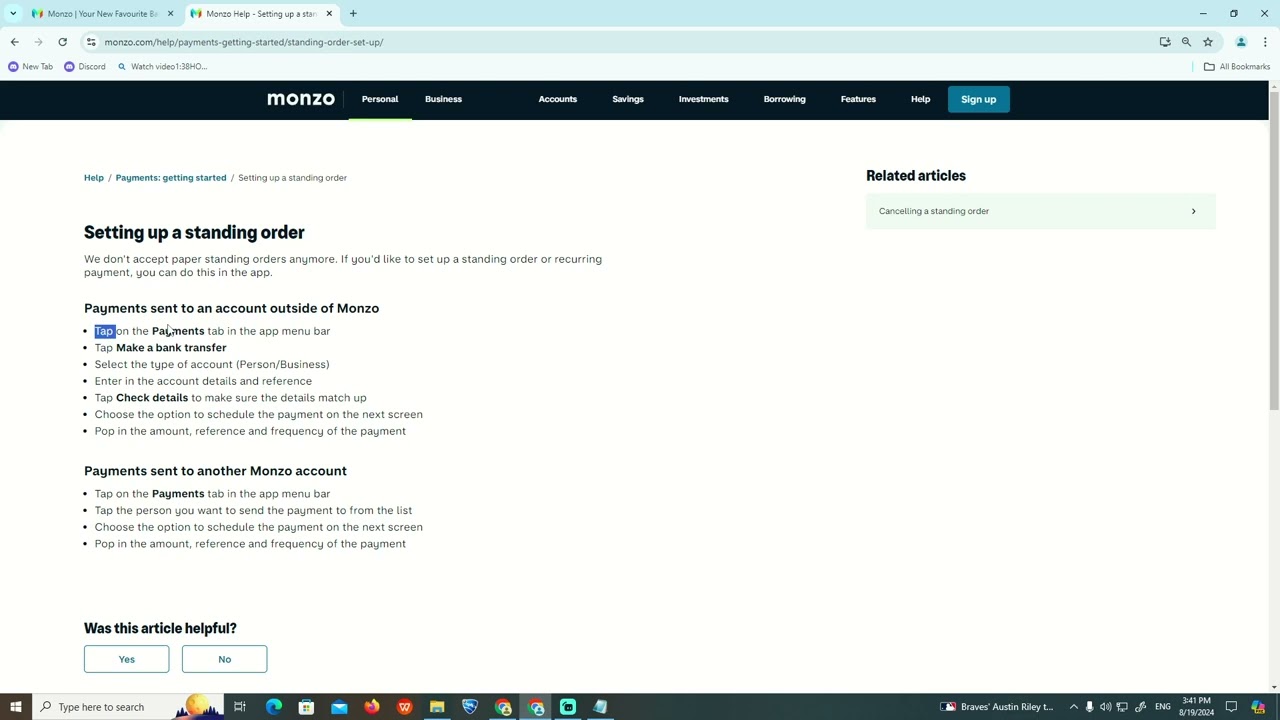 How to Set Up Standing Order on Monzo