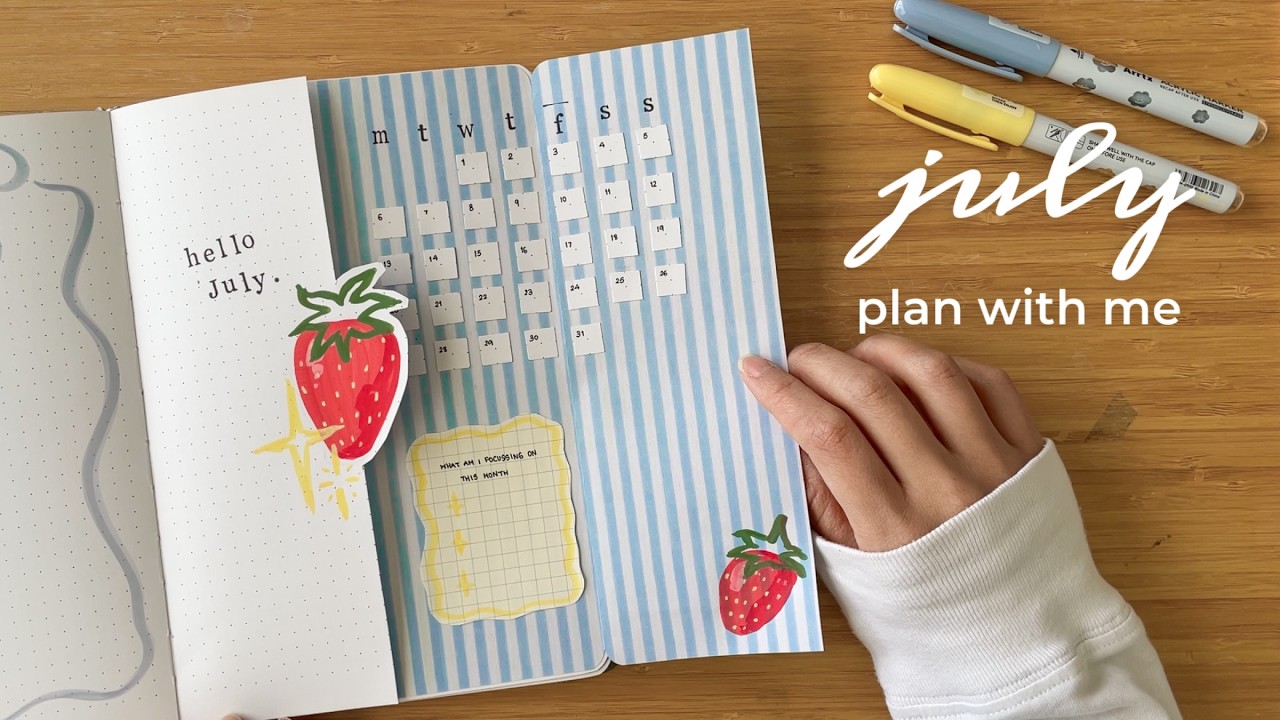 Оформление ежедневника Bullet Journal на июль 2026 | Идеи для разворотов Bujo 🍓 тема клубничного ...
