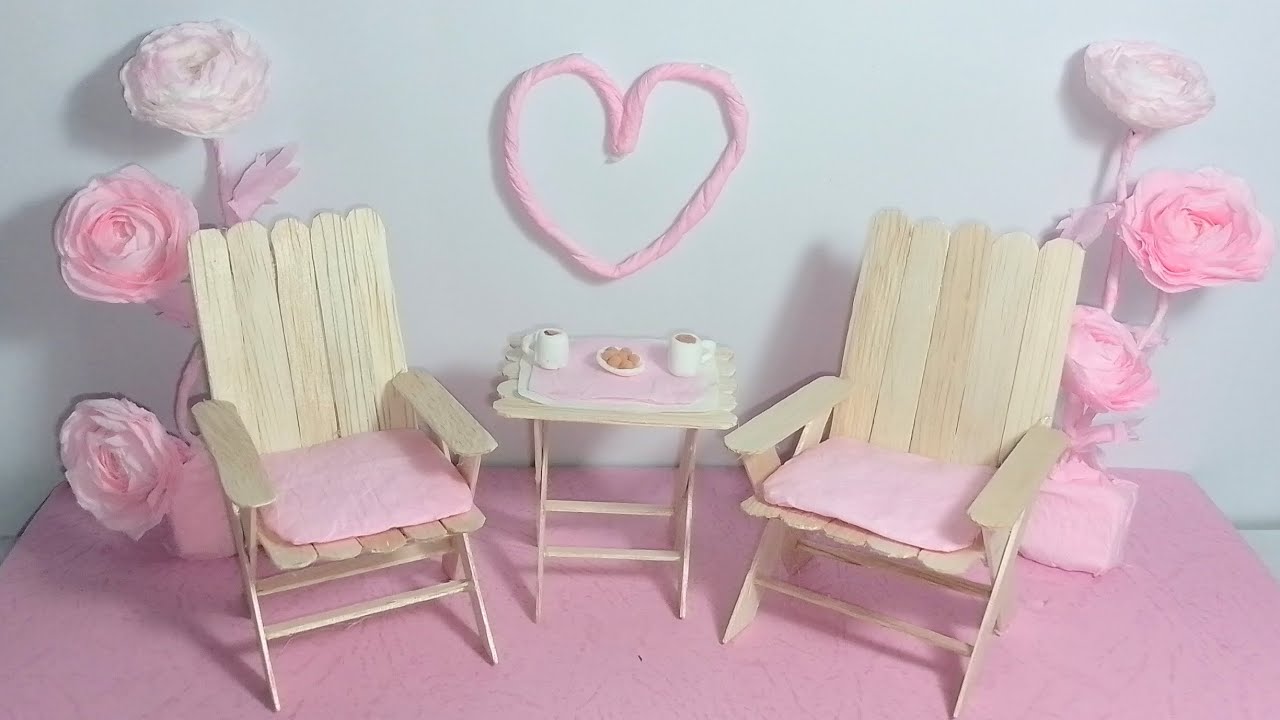 Meja Kursi Stik Es Krim 🍨 | Ice Cream Stick Table Chair Craft | Aesthetic Cute Easy #diy #tutorial