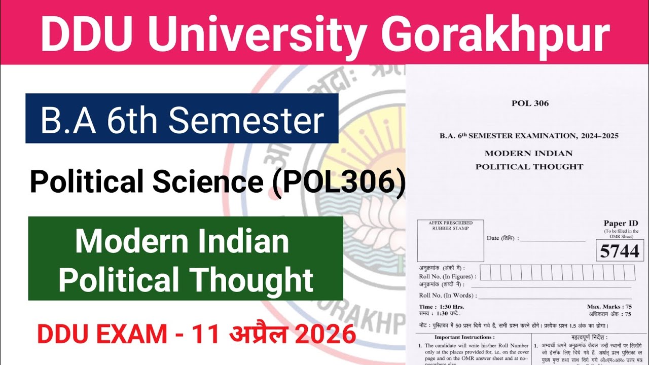 Ba 6th semester Political Science | Modern Indian Political Thought | POL306 |  MCQ | ddu University
