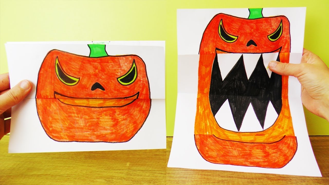 HALLOWEEN KÜRBIS LIEB VS BÖSE | Klappbare Faltkarte zum Gruseln + Erschrecken - Herbst Deko Idee