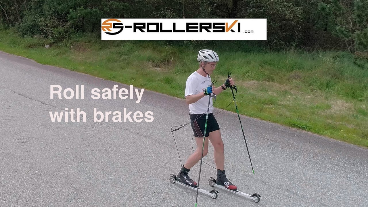 Roller ski skate braking technic. Good brakes for roller skiing - skating.