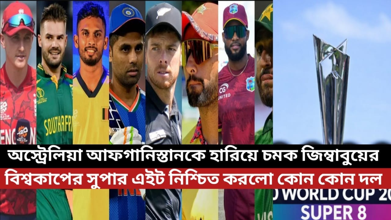অস্ট্রেলিয়া আফগানিস্তানকে হারিয়ে চমক জিম্বাবুয়ের দেখেনিন বিশ্বকাপের সুপার এইট নিশ্চিত করলো কোন কোনদল