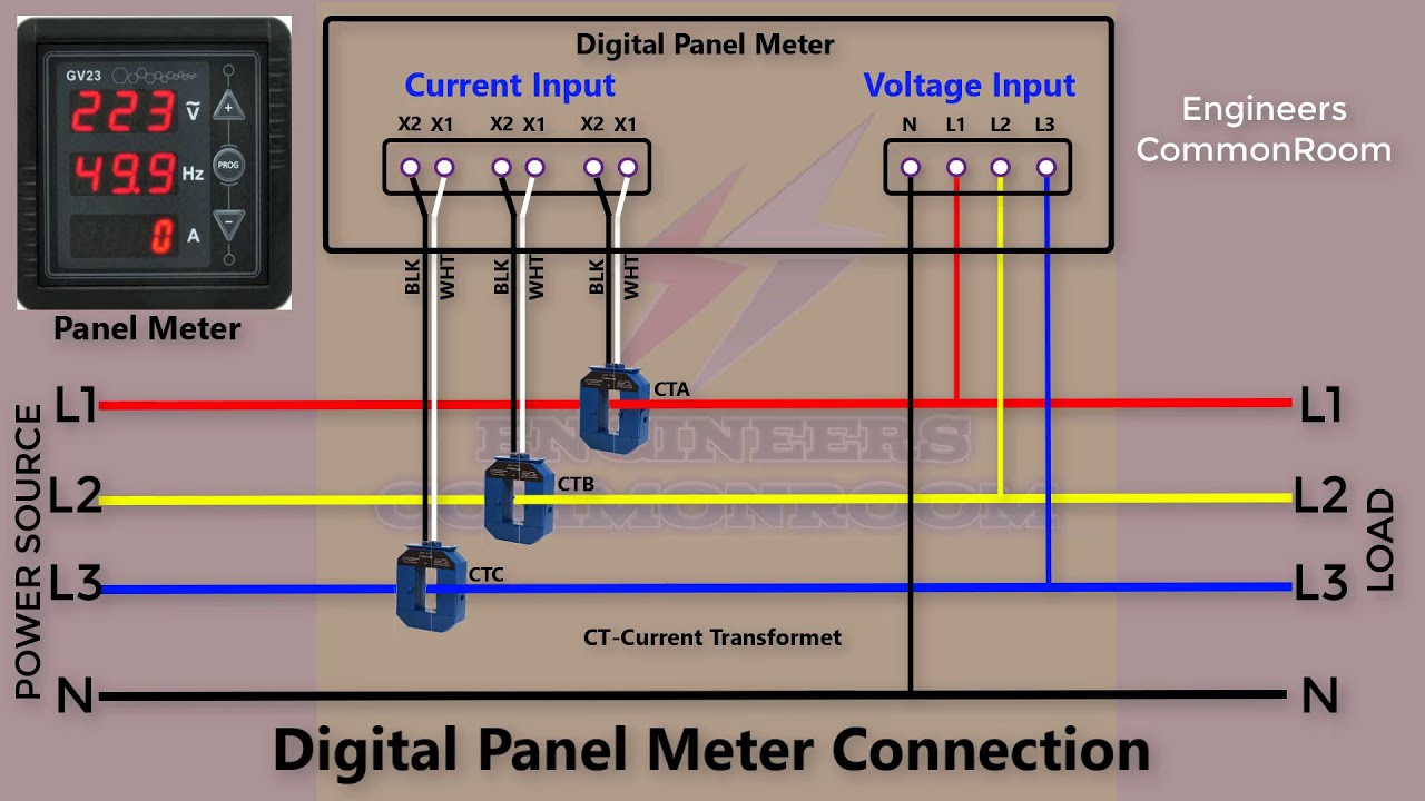 Digital panel meter connection diagram । Engineers CommonRoom ।Electrical Circuit Diagram