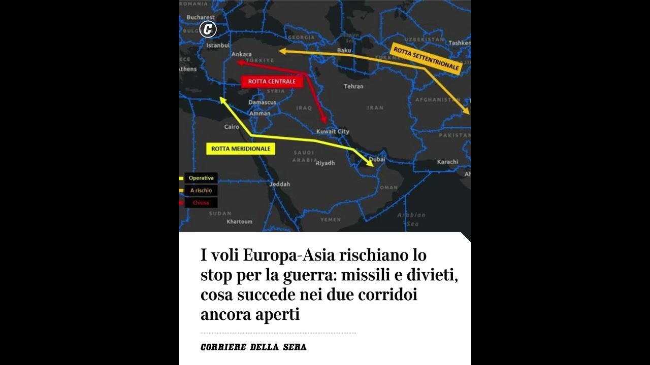 I voli Europa-Asia rischiano lo stop per la guerra: cosa succede nei due corridoi ancora aperti