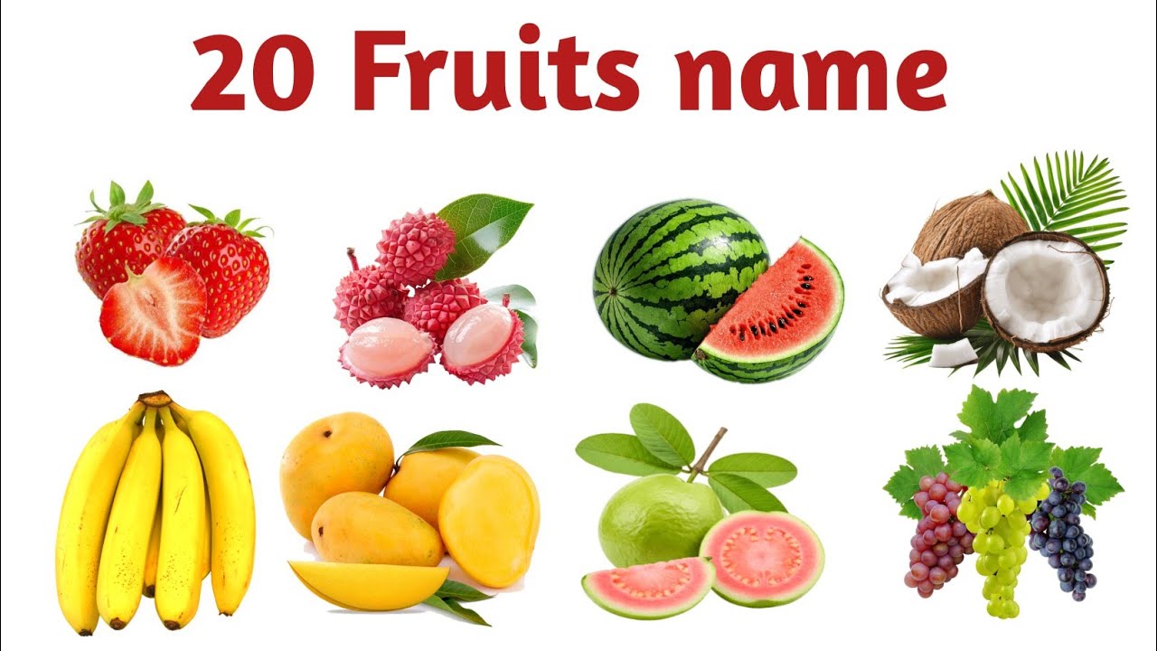 20 Fruits name | फलों के नाम | बच्चों के लिए फलों के नाम अंग्रेजी में और हिंदी। Apple banana 🍌 🍎 🍉 