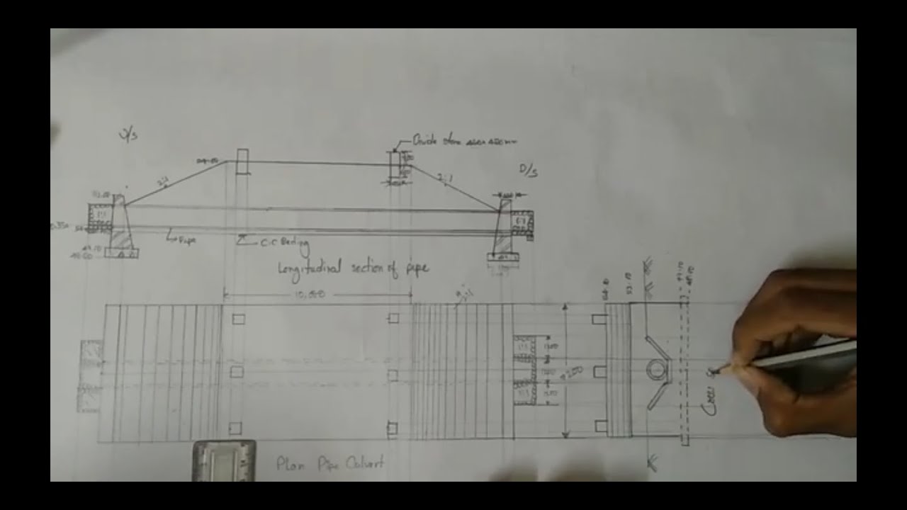 How to draw cross section of a pipe culvert (from plan) in telugu