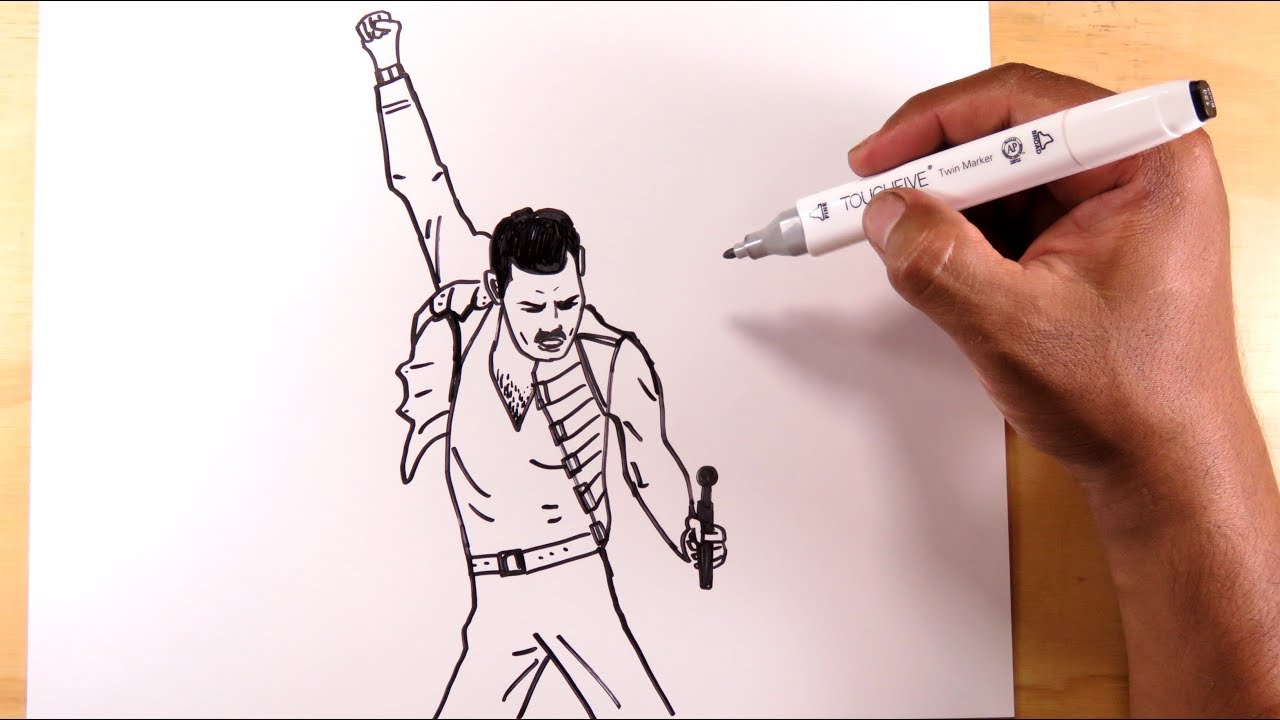 Dibuja a Freddie Mercury -  How to draw Freddie Mercury step by step