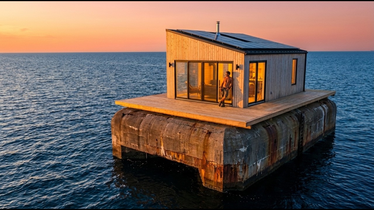 He Built a SECRET Modern House on a Floating Sea Bunker  (ASMR)