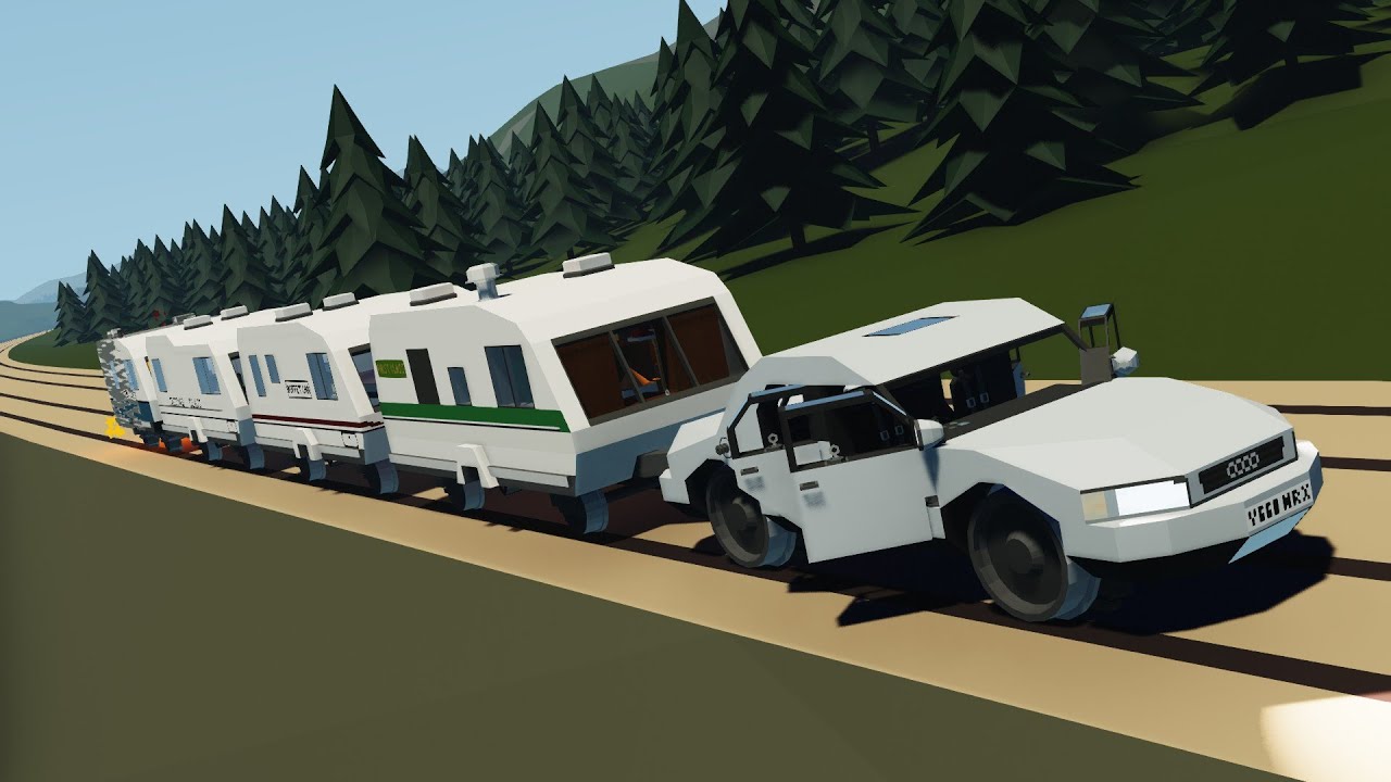 CLARKSONS TRAIN RAMS THE TOP GEAR CARAVAN TRAIN In Stormworks!