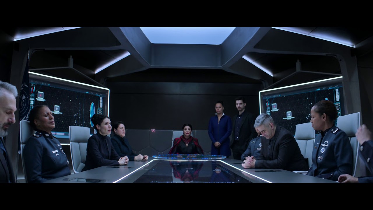 The Expanse Season 5 Episode 10 Ending Scene-The Barkeith and Martian Fleet transiting the Sol Ring.