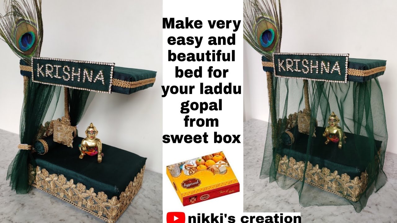 Very easy Laddu Gopal bed/ मिठाई के डिब्बे से बनाएं सुंदर बेड /How to make bed for Bal gopal
