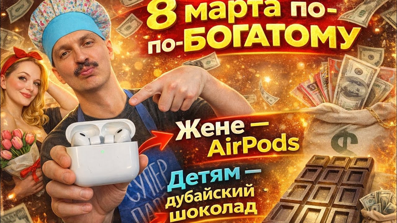 8 Марта🌷 по-богатому: AirPods жене😎, детям - дубайский шоколад🍫