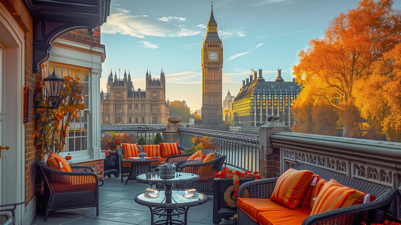 Fresh Morning Jazz Music to Wake Up and Energize Your Day ☕ London's Outdoor Coffee Shop Ambience