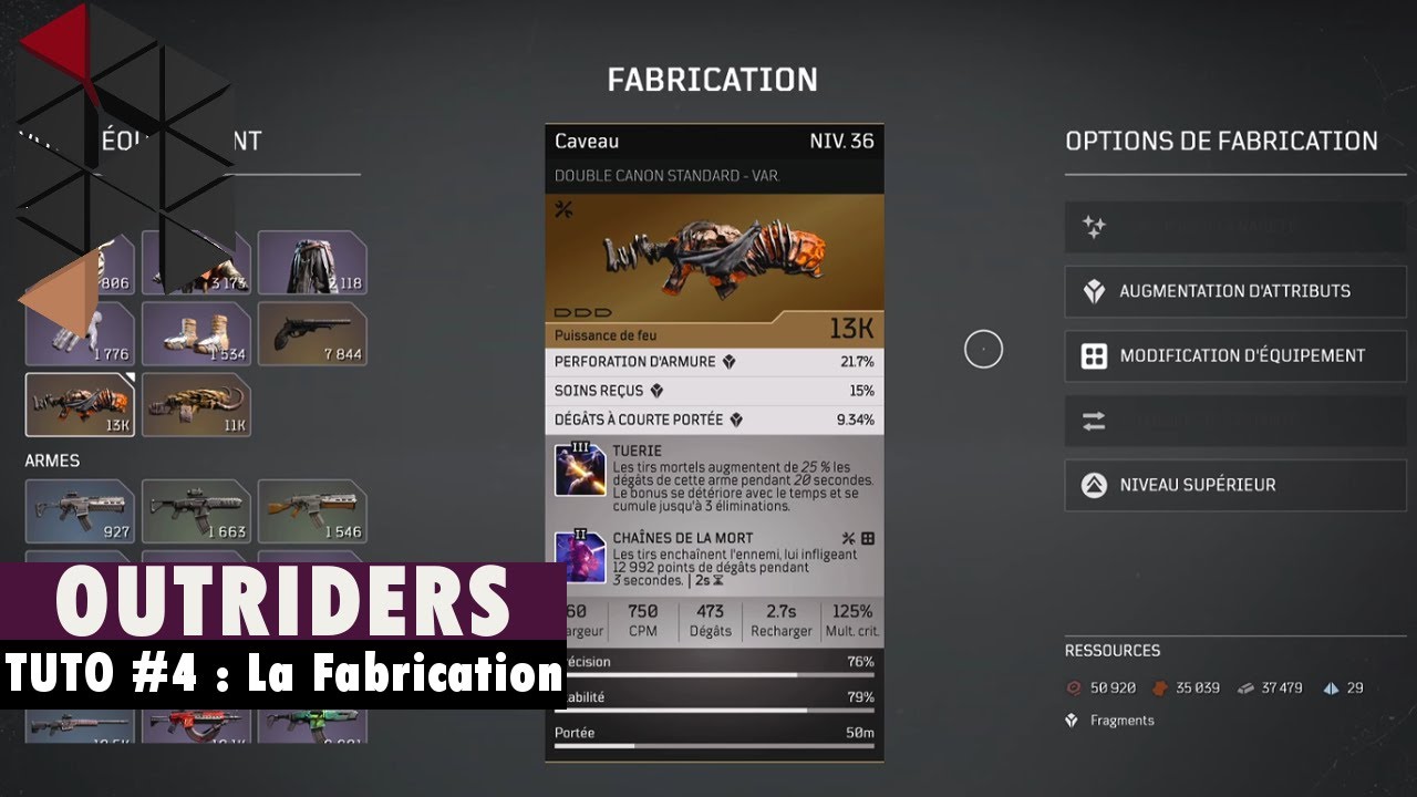 Tuto OUTRIDERS : FABRICATION - Comment augmenter et optimiser son équipement ?⚒️ [FR/HD/PS5]
