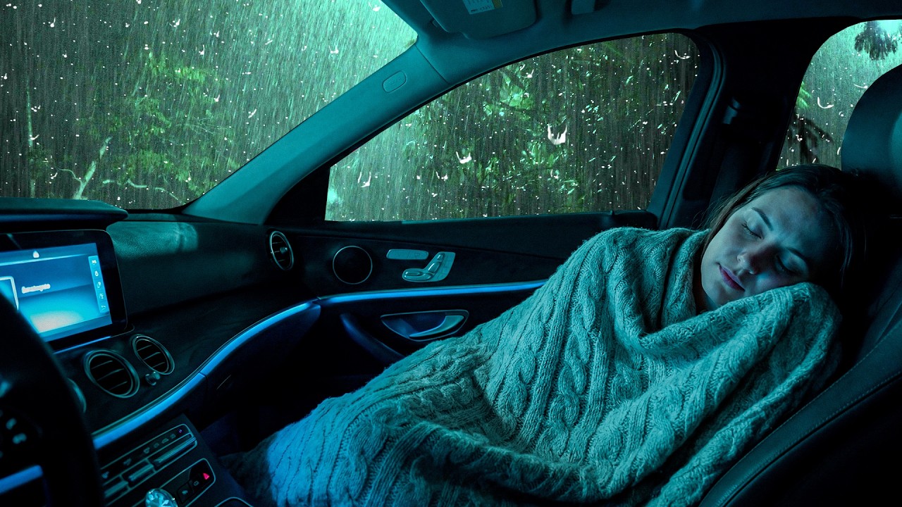 Rain Sounds for Sleeping – Rain on Car Car Ambience & Gentle Thunder for Deep Sleep, Stress Relief