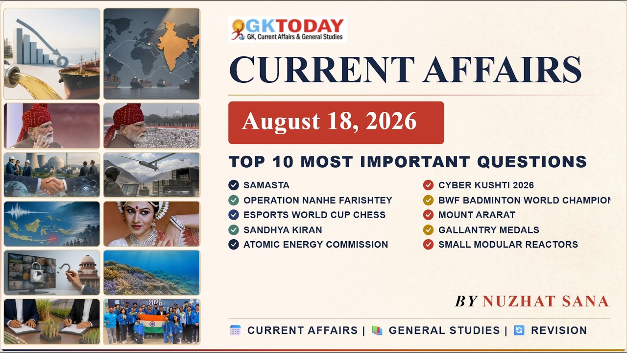 GKToday Current Affairs 🎯 18 August, 2026