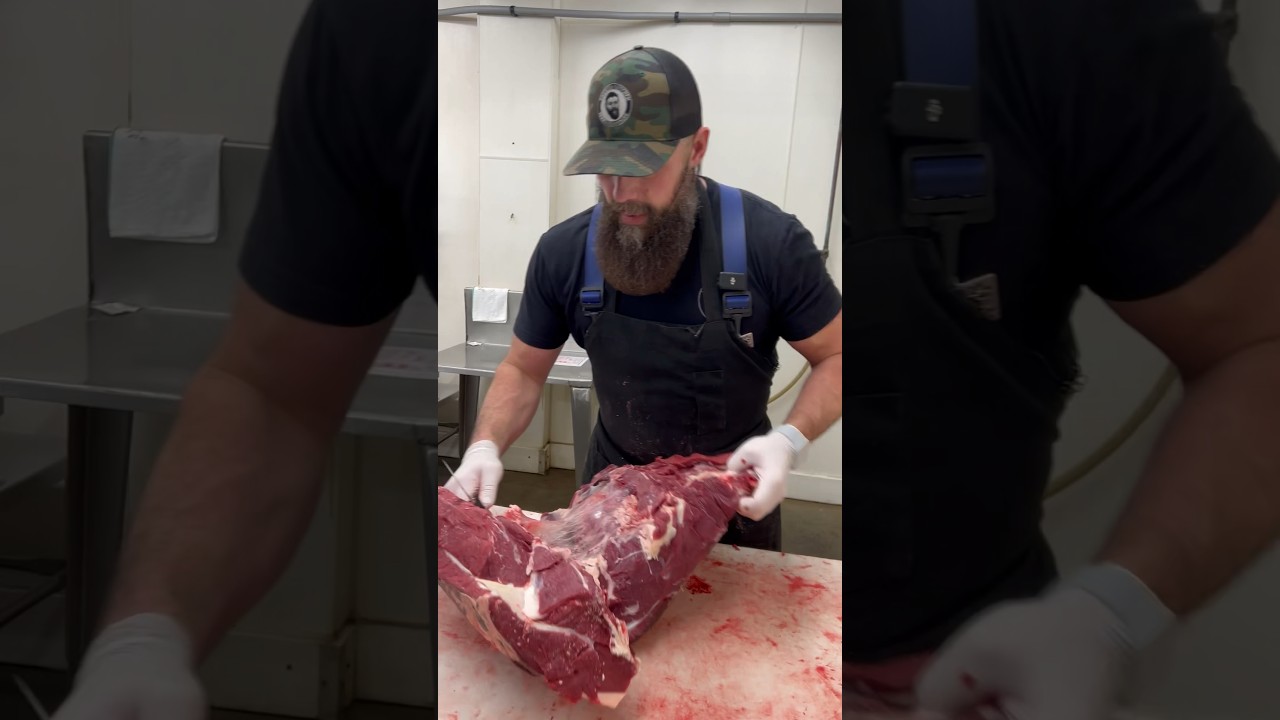 Separating the top, bottom, and eye of round.🦬🔪🥩 #shorts #bison #youtube #thebeardedbutchers