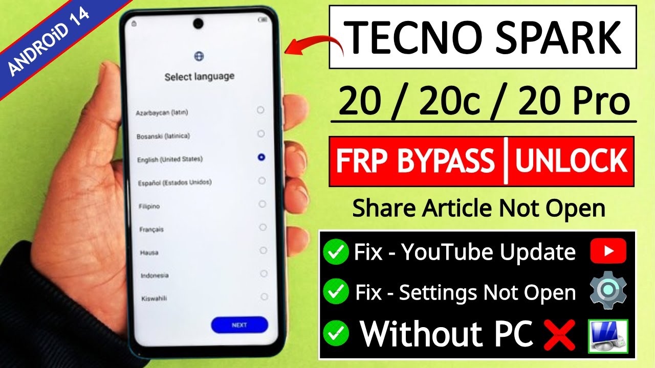 Tecno Spark 20 | 20c | 20 Pro FRP Bypass/Unlock 2026 Without PC | Share Article Not Working